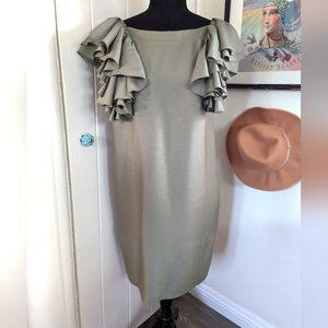 See By Chloe Olive Green Ruffle Sleeve Shift Dress